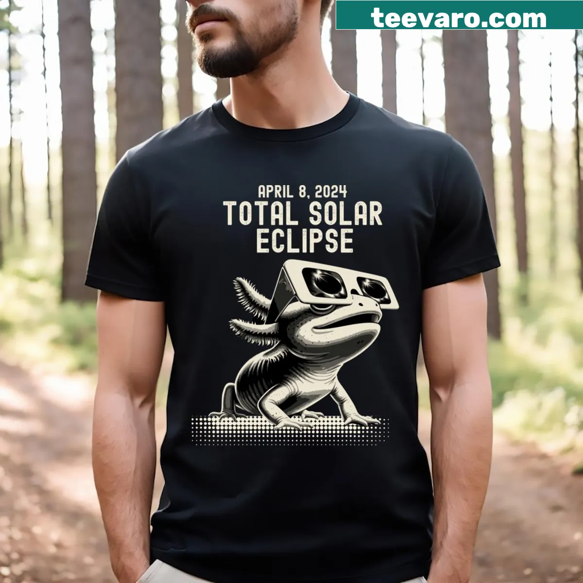 Axolotl with glasses design for the Total Solar Eclipse T-shirt — on a men's t-shirt