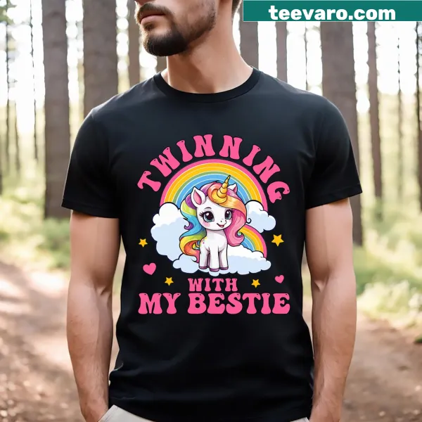 Cute T-shirt for girls featuring a twinning friendship graphic