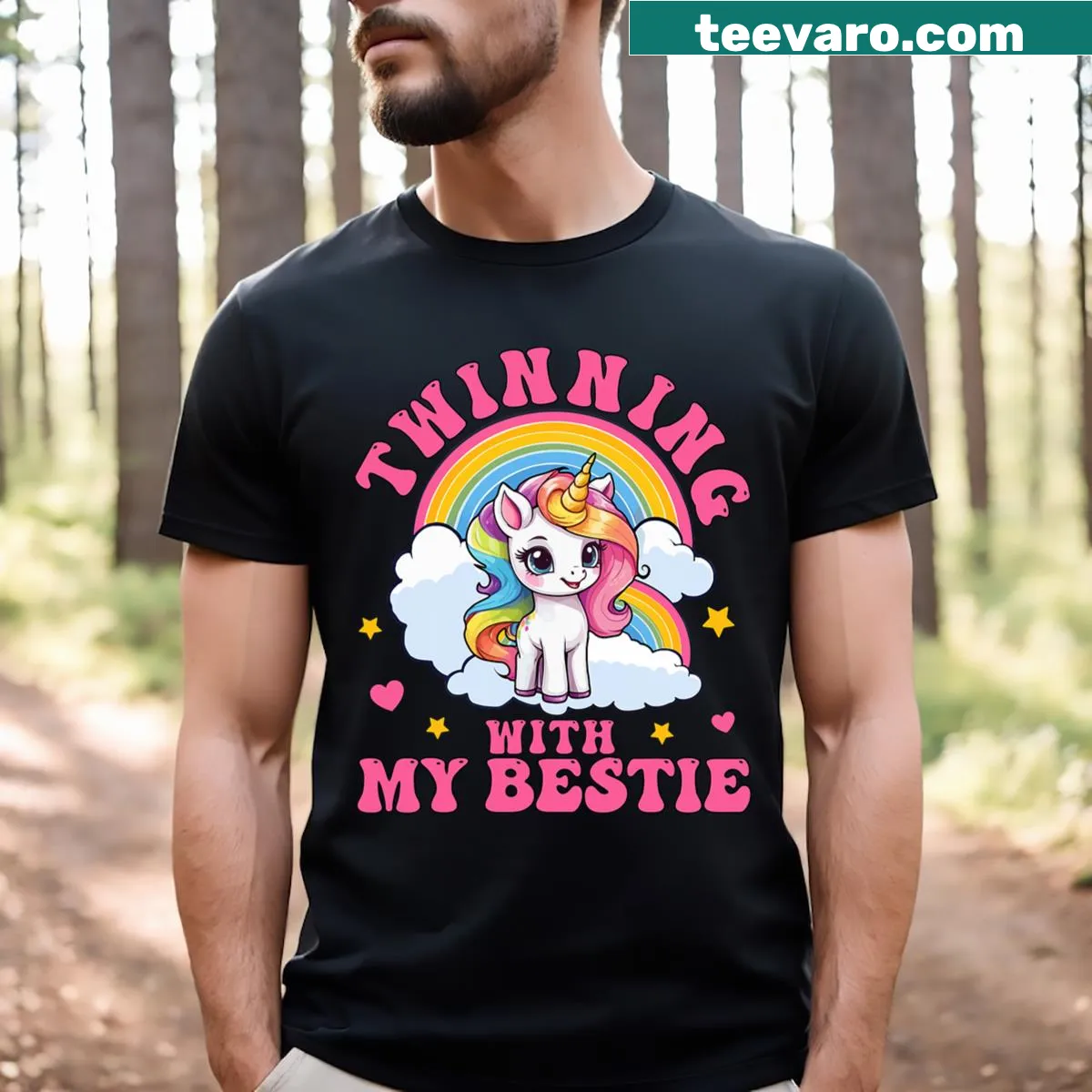 Cute T-shirt for girls featuring a twinning friendship graphic — on a men's t-shirt