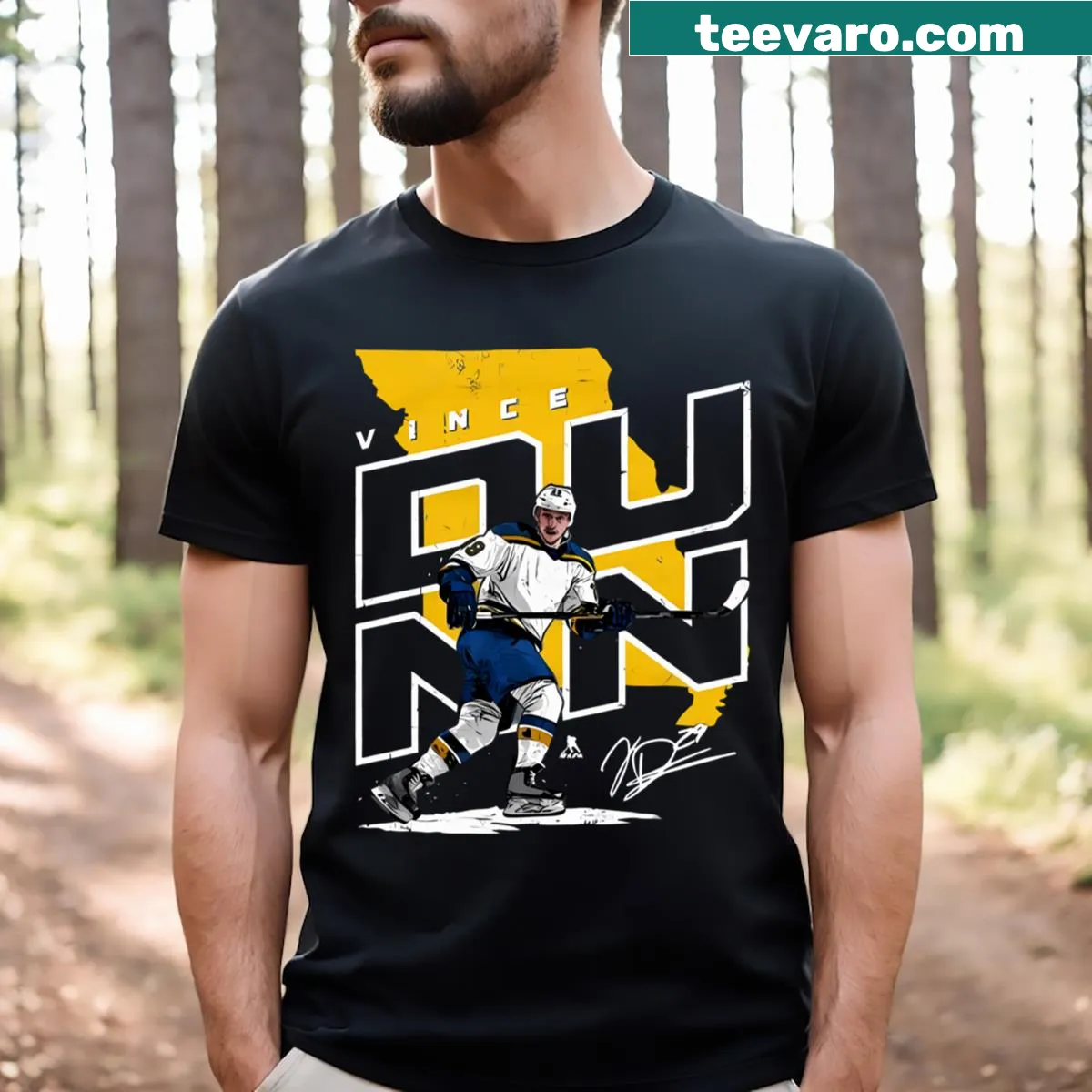 T-shirt featuring Vince Dunn's name and number in bold style — on a men's t-shirt