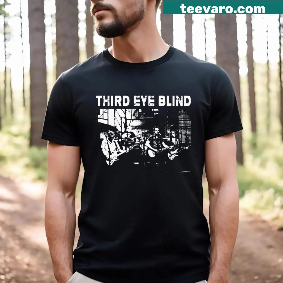 Vintage-style T-shirt celebrating classic music bands — on a men's t-shirt