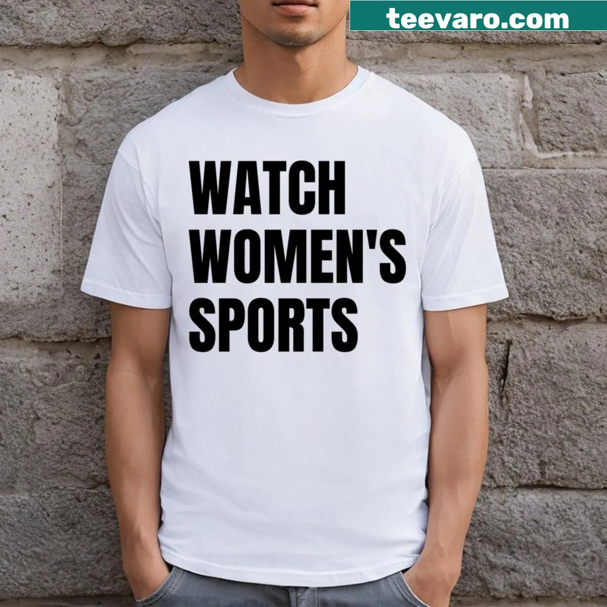 Playful t-shirt with 'Watch's Sports' text design — on a men's t-shirt
