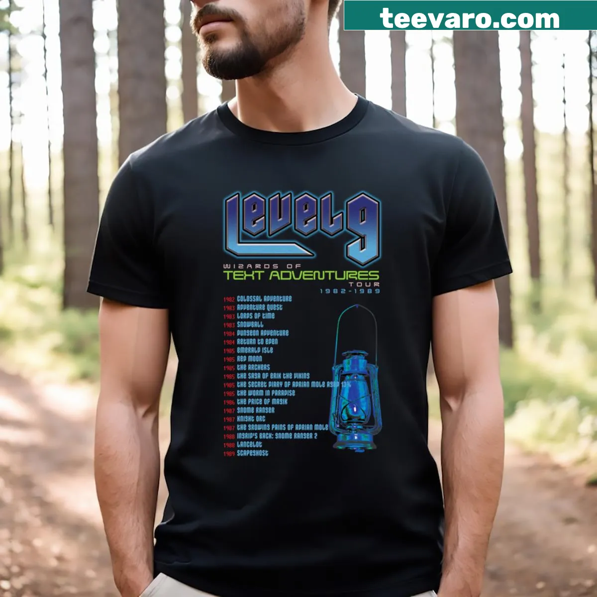 T-shirt with the phrase Wizards Of Text Adventures celebrating classic gaming. — on a men's t-shirt