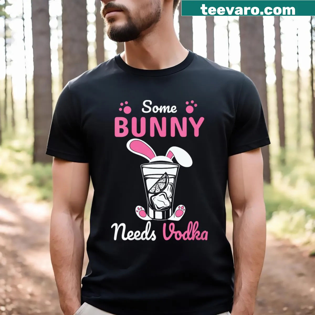 Funny Easter V-neck tee with playful vodka slogan. — on a men's t-shirt