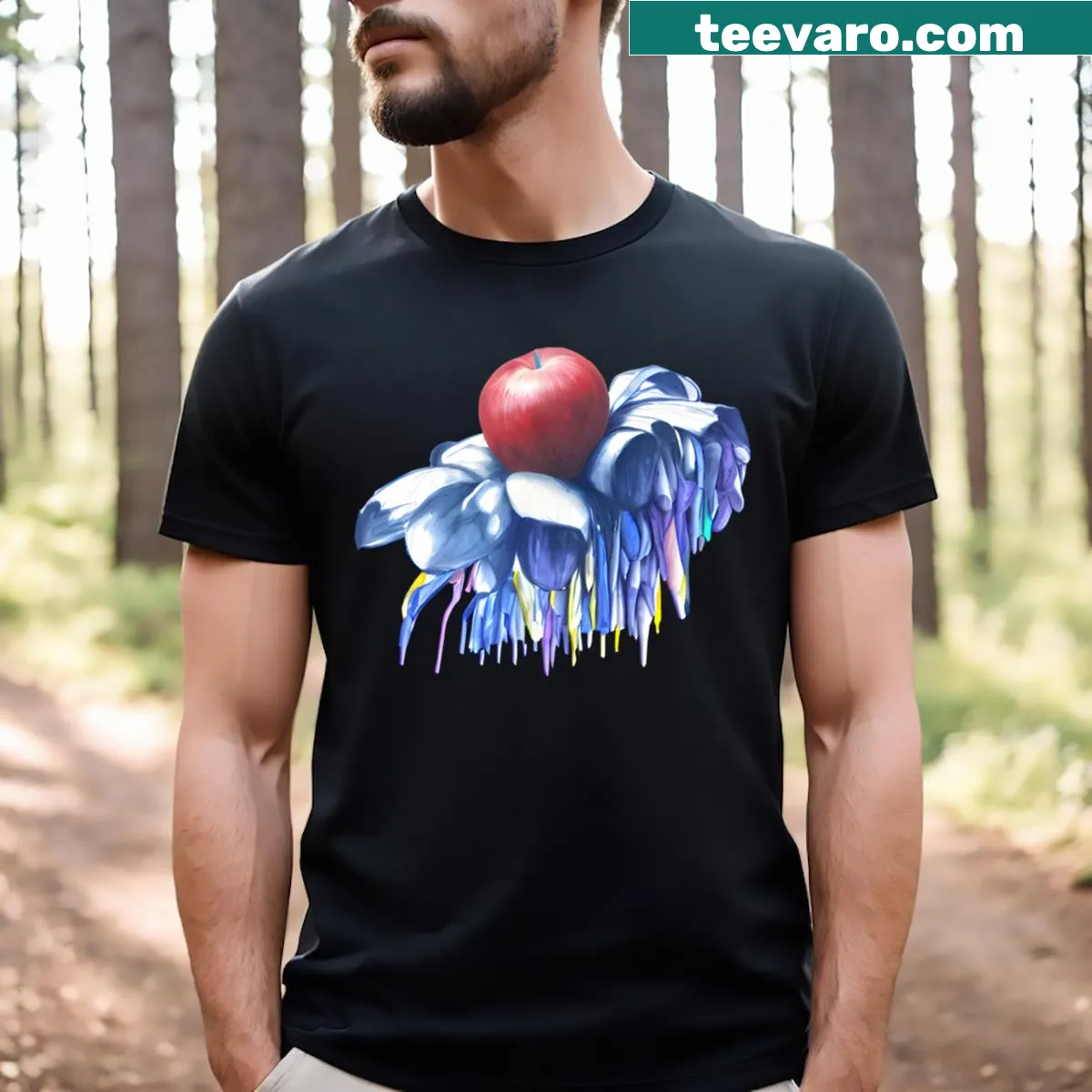 Artistic T-shirt featuring a nature and fantasy fusion design — on a men's t-shirt