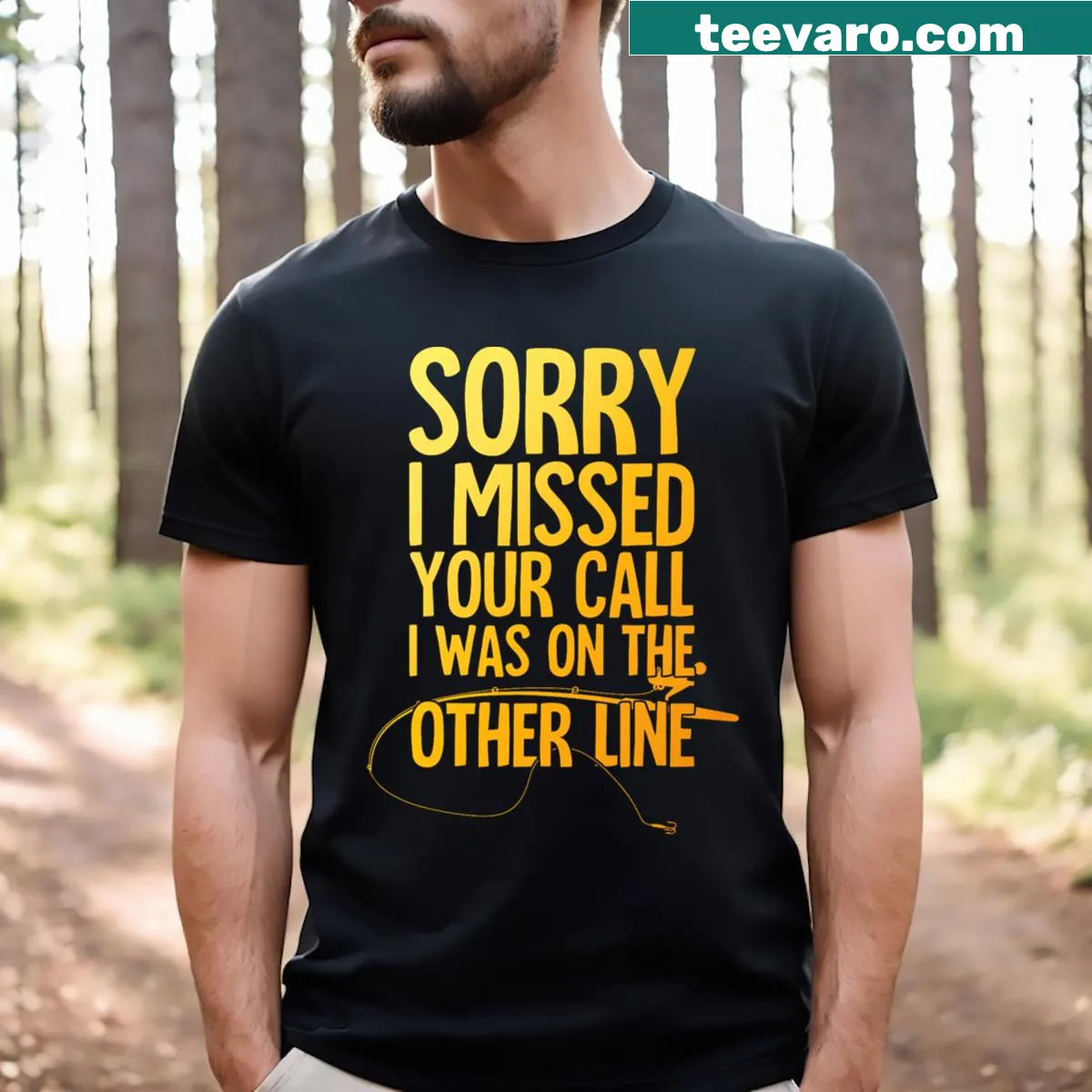 Artistic T-shirt depicting a fishing scene for anglers — on a men's t-shirt