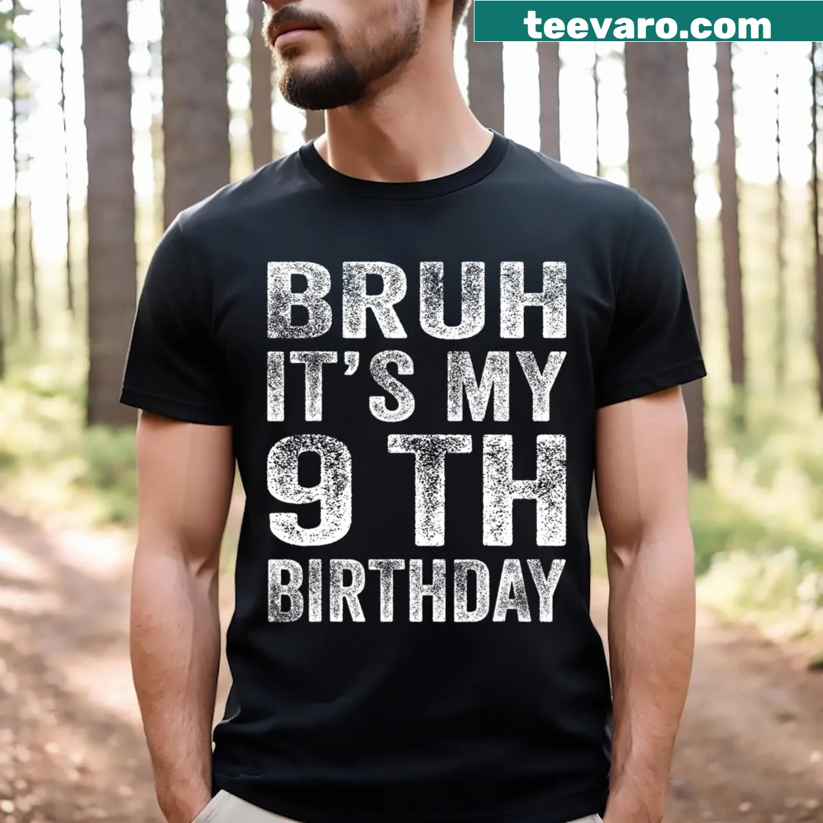 Funny birthday shirt for 9 year old with bruh graphic — on a men's t-shirt