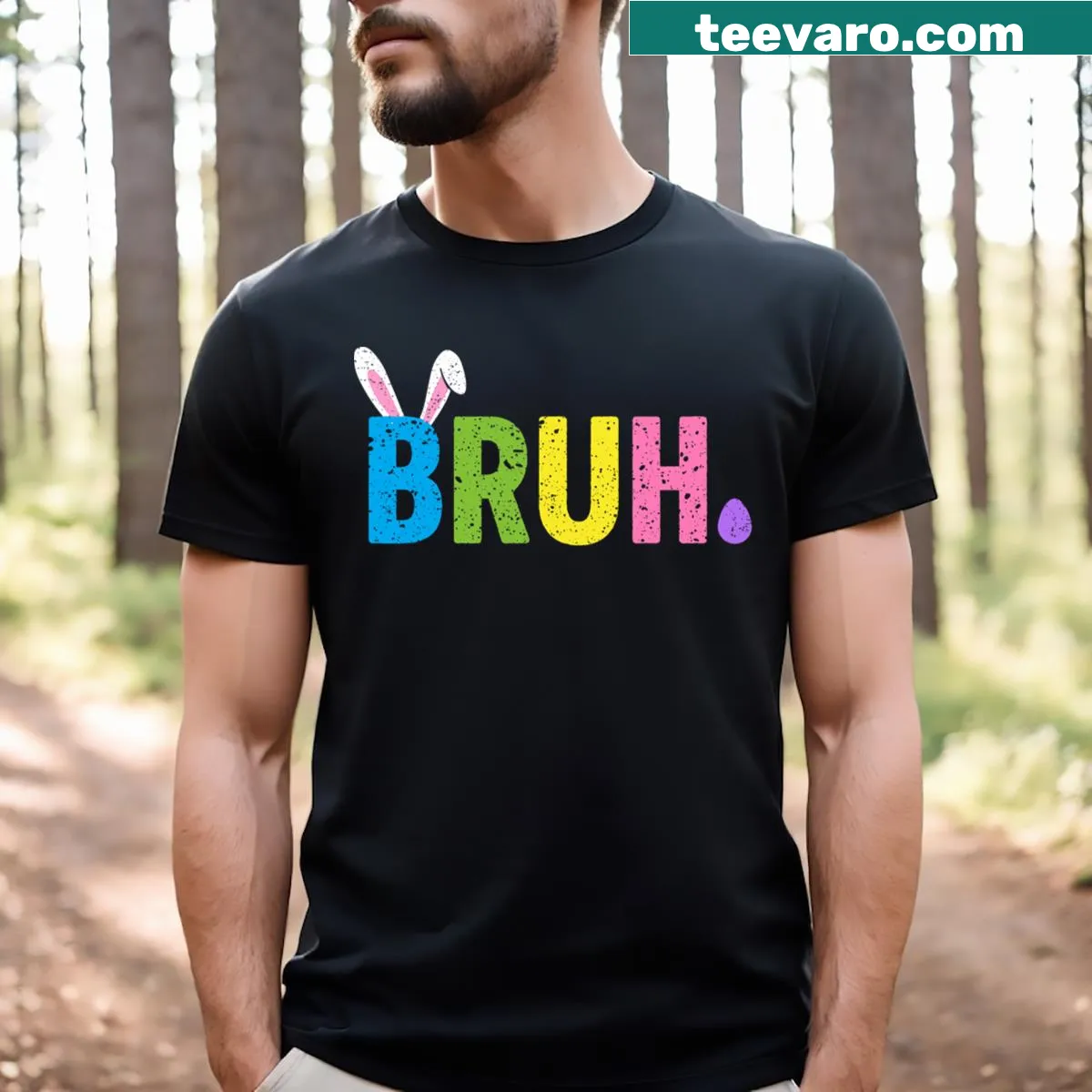 Funny Easter t-shirt with 'Bruh' and bunny design — on a men's t-shirt