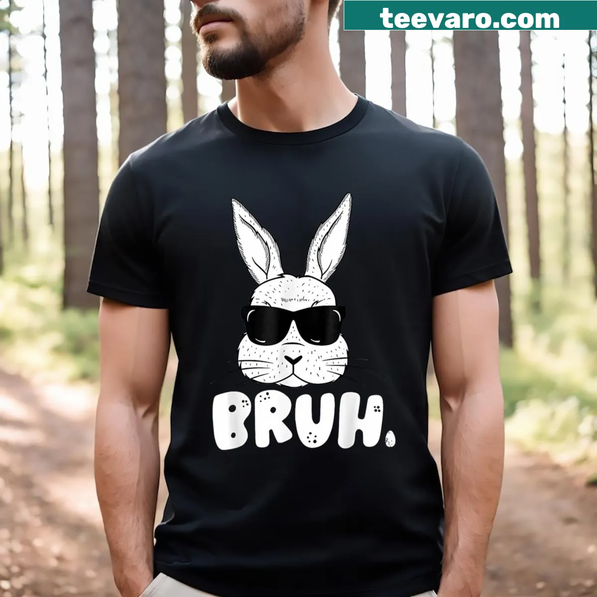 Funny Easter Day t-shirt with 'Bruh' text — on a men's t-shirt