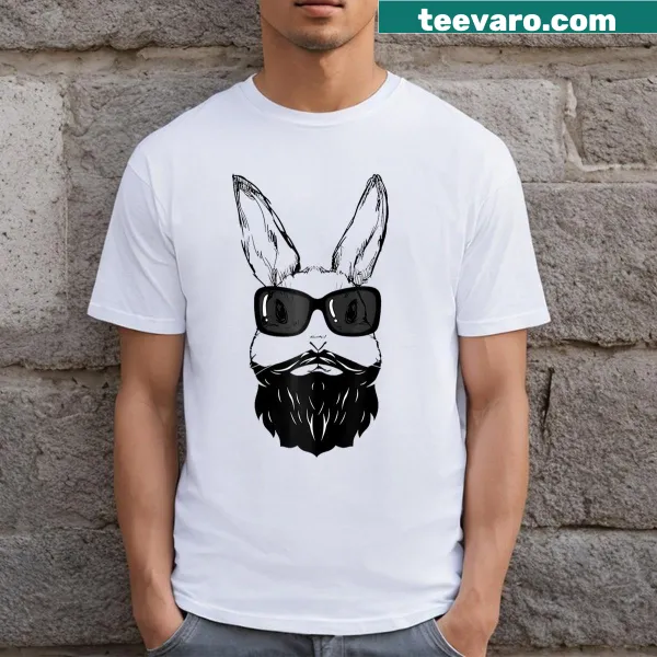 Funny Easter T-shirt featuring cool bunny face with sunglasses