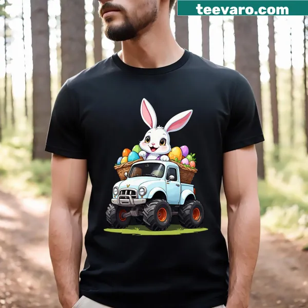 Toddler t-shirt featuring bunny and monster truck design for Easter
