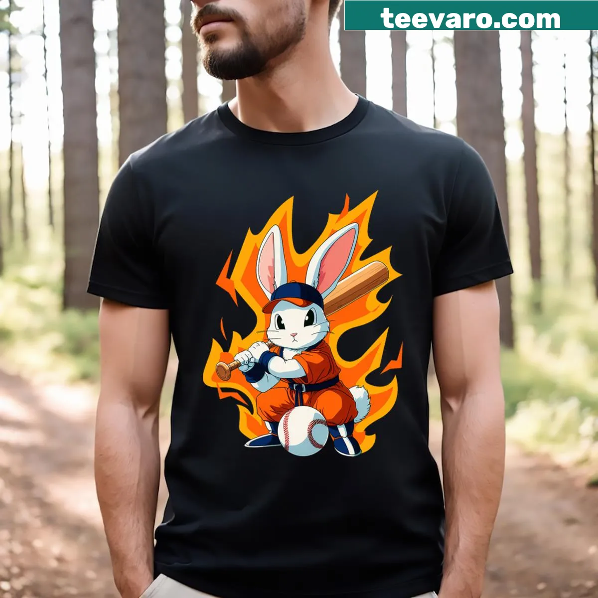 Funny t-shirt with bunnies and baseball design for Easter — on a men's t-shirt