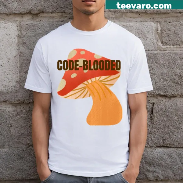T-shirt with a playful 'Code Blooded' typography design