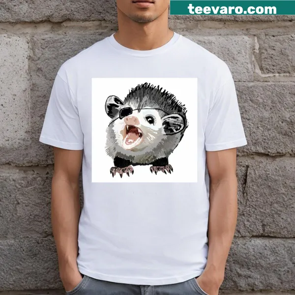 Cartoon grumpy possum with eye patch on a t-shirt