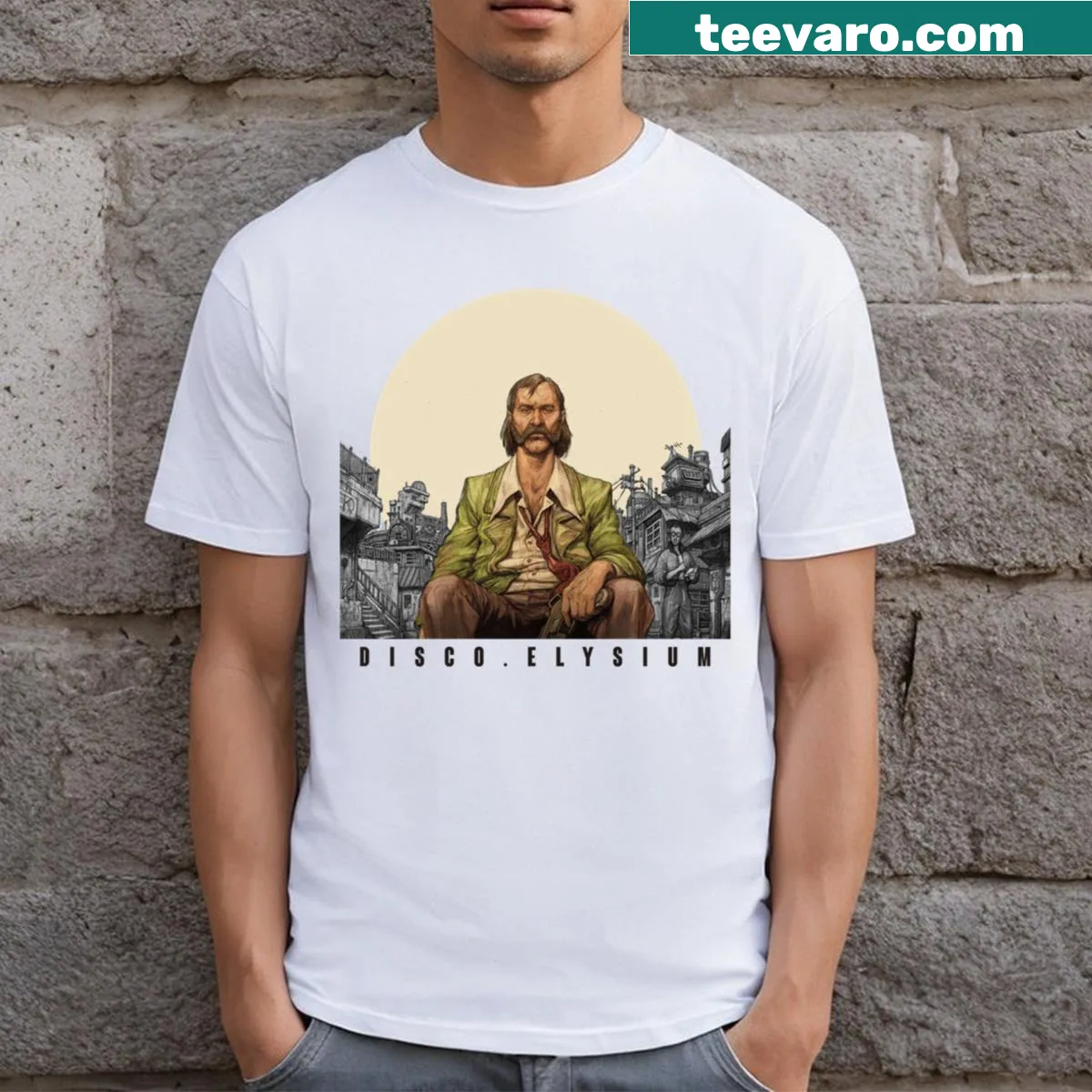 Playful Disco Elysium design on a gaming T-shirt — on a men's t-shirt
