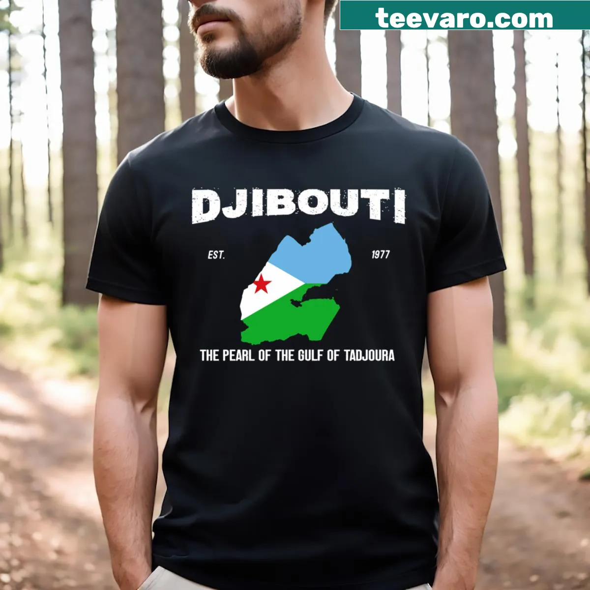 Djibouti flag and map design for patriotic expression — on a men's t-shirt