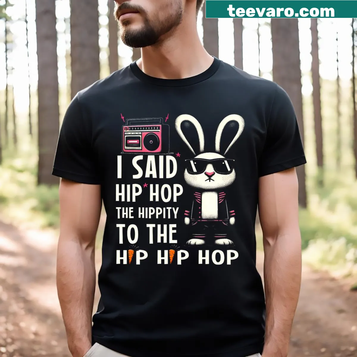 Funny Easter Bunny t-shirt for kids featuring playful graphics — on a men's t-shirt