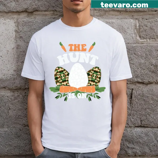 Easter egg hunt themed t-shirt with playful graphics