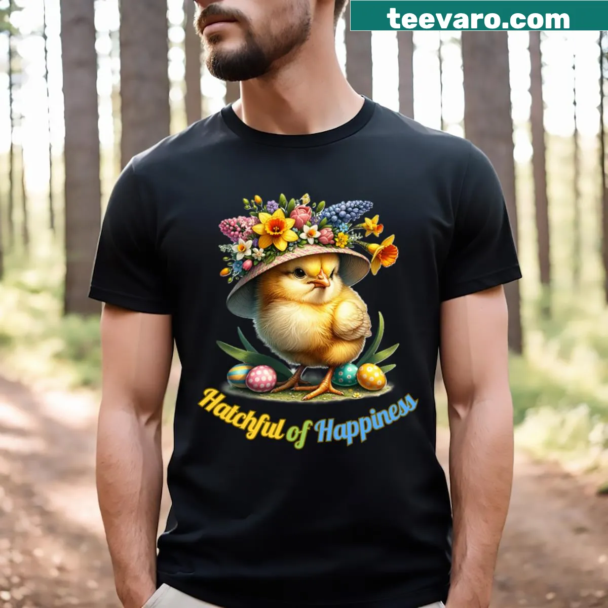 Illustration of an Easter Egger chicken — on a men's t-shirt