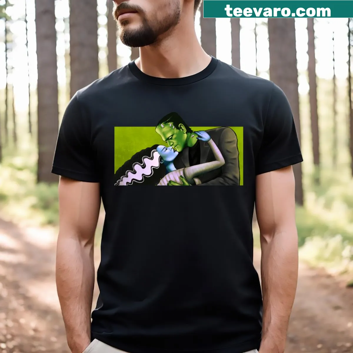 Frankenstein's Lovers themed graphic T-shirt. — on a men's t-shirt