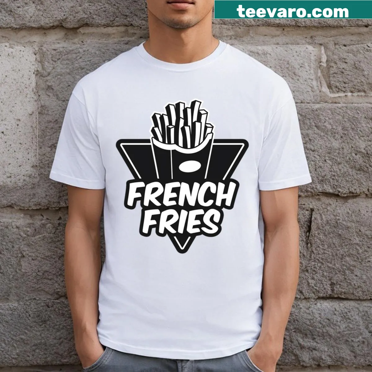 Playful illustration of French fries on a t-shirt — on a men's t-shirt