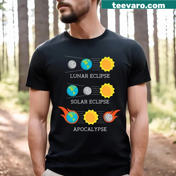 Funny typographic design about apocalyptic eclipses on a t-shirt