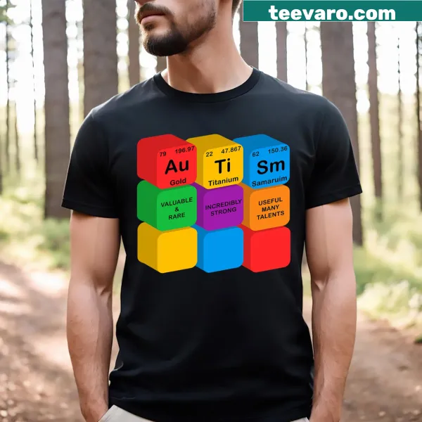 Typographic design of periodic table elements for autism awareness on a t-shirt