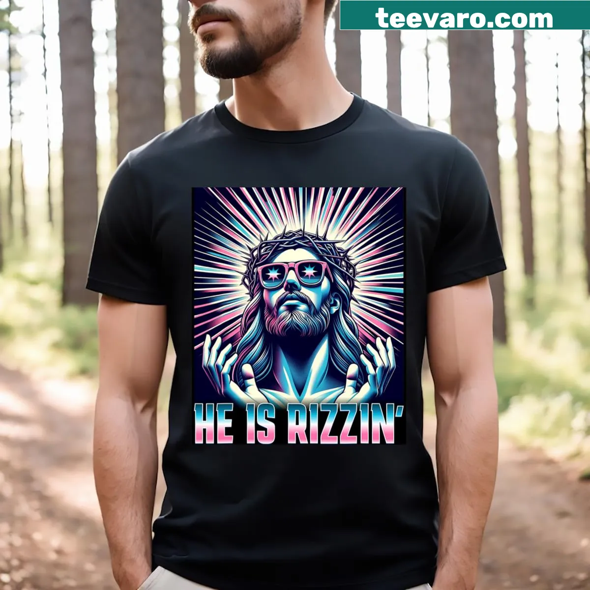 Funny Easter T-shirt with meme-based text about resurrection — on a men's t-shirt
