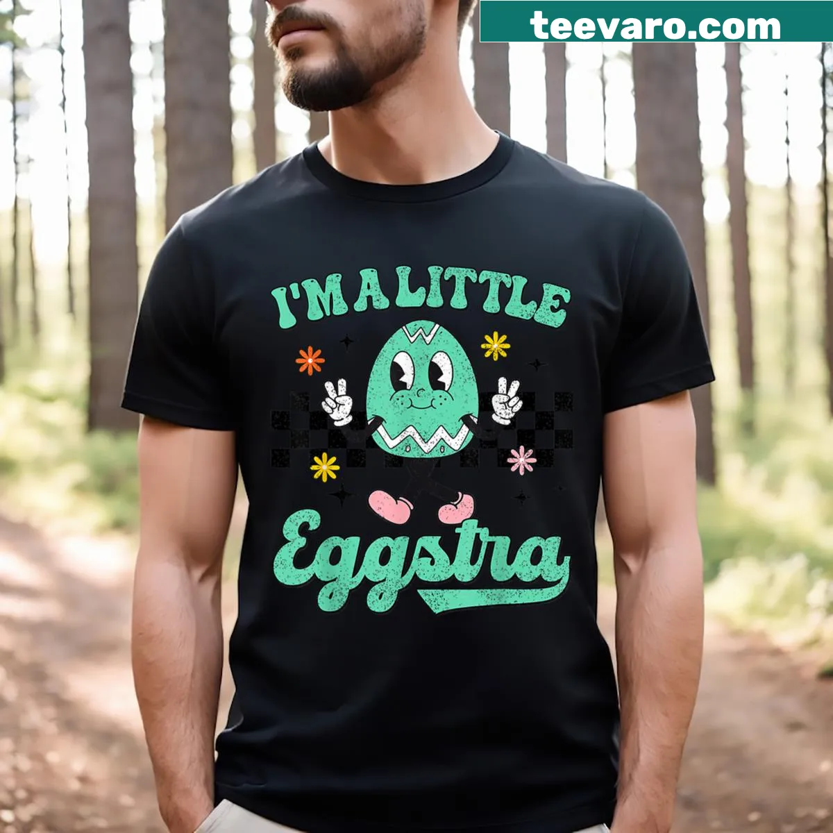 Funny egg-themed tee with 'Eggstra Funny' text for Easter — on a men's t-shirt