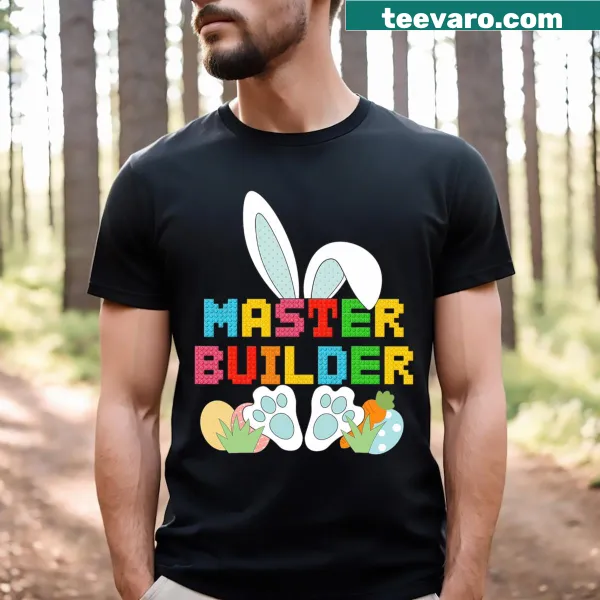 Cartoon rabbit as a master builder in Easter design