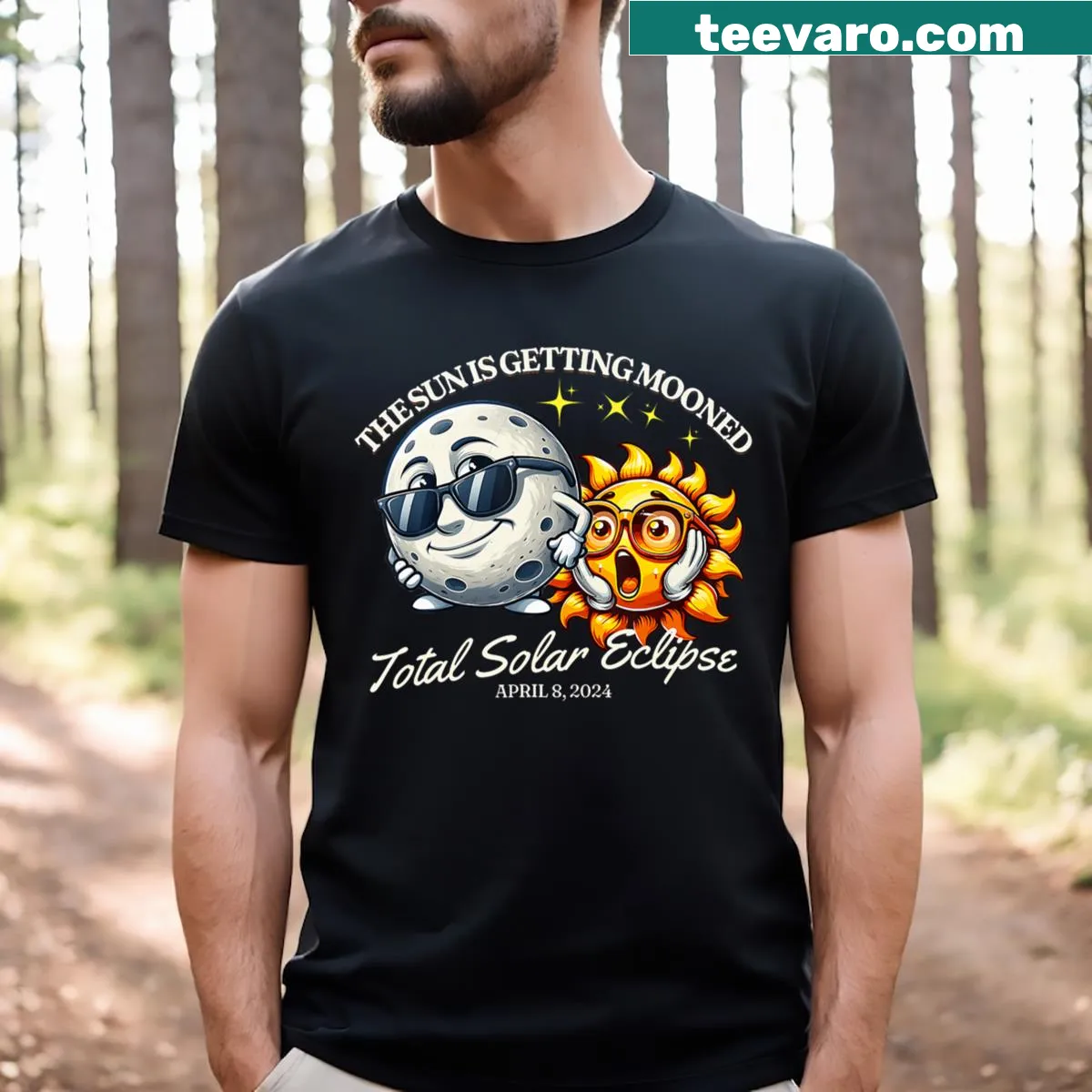 T-shirt with a humorous eclipse design stating 'Sun Is Getting Mooned' — on a men's t-shirt