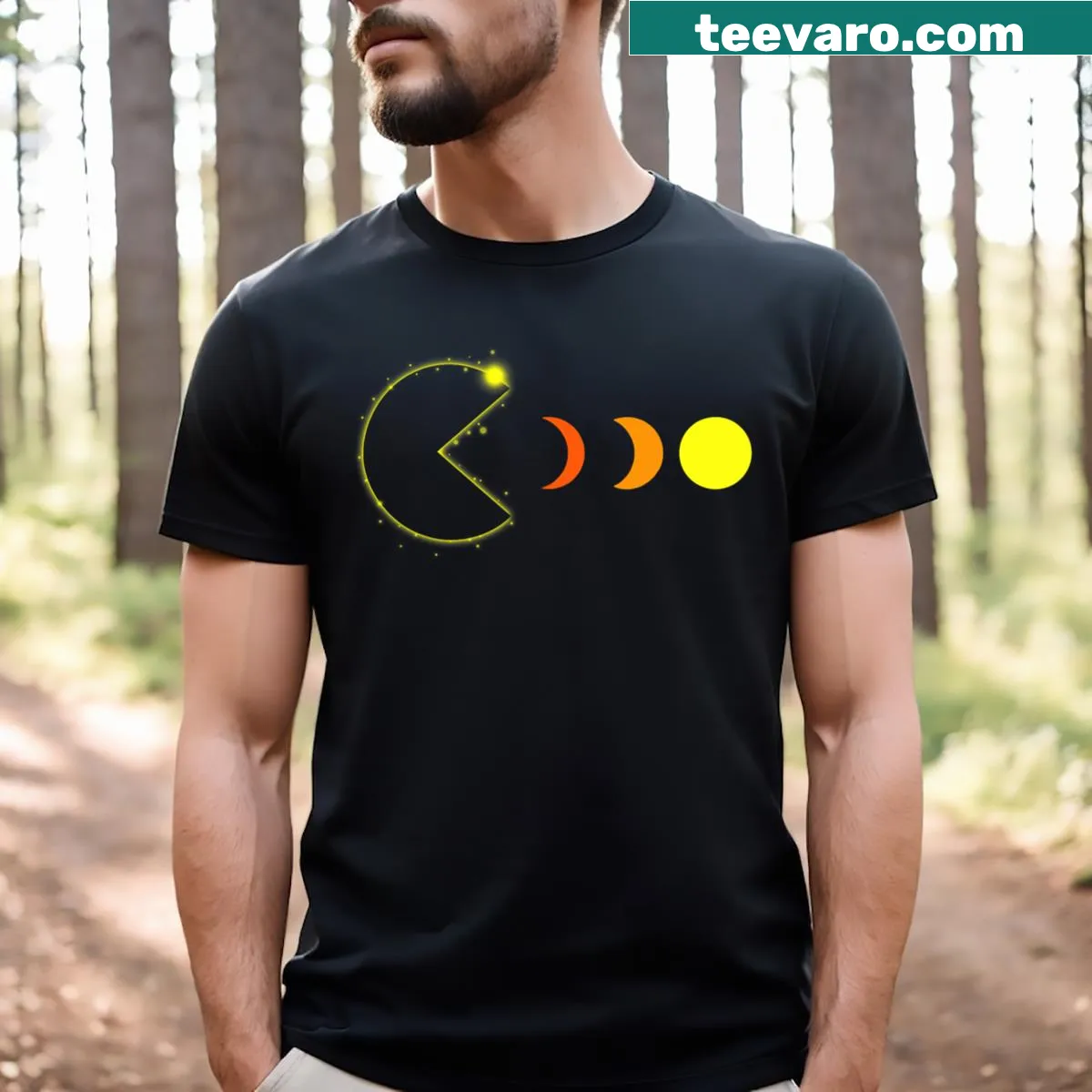 Gamer t-shirt celebrating the 2024 total solar eclipse with humor — on a men's t-shirt