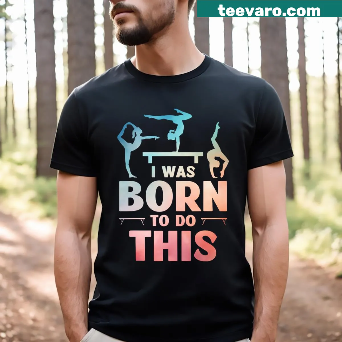 Artistic gymnastics graphic on a themed t-shirt — on a men's t-shirt