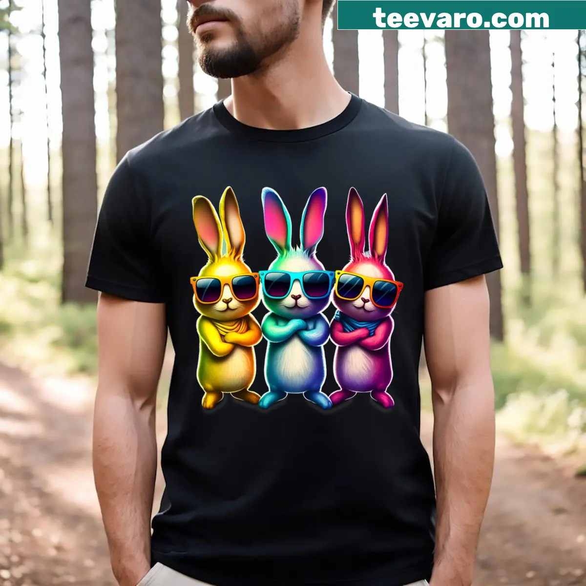 Toddler t-shirt featuring a bunny and egg hunting theme for Easter — on a men's t-shirt