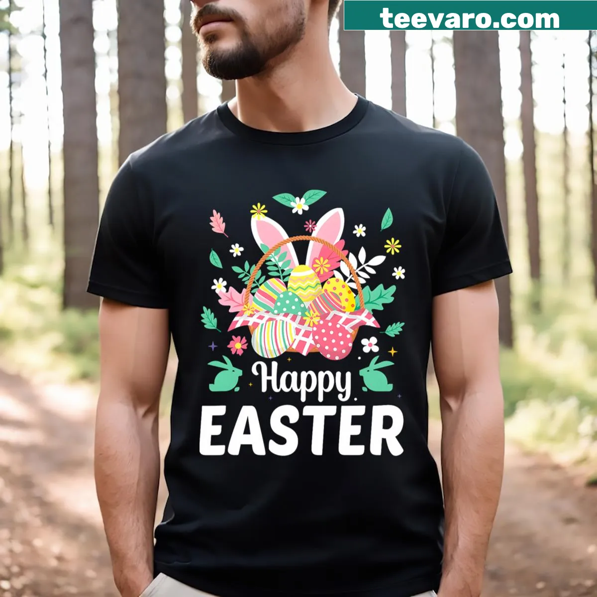 Easter sayings with bunny and floral designs on kids T-shirt — on a men's t-shirt