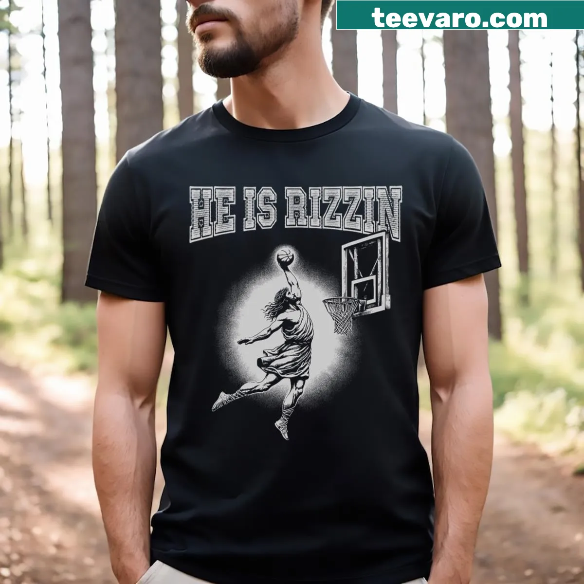 Illustration of Jesus playing basketball Youth T-shirt — on a men's t-shirt