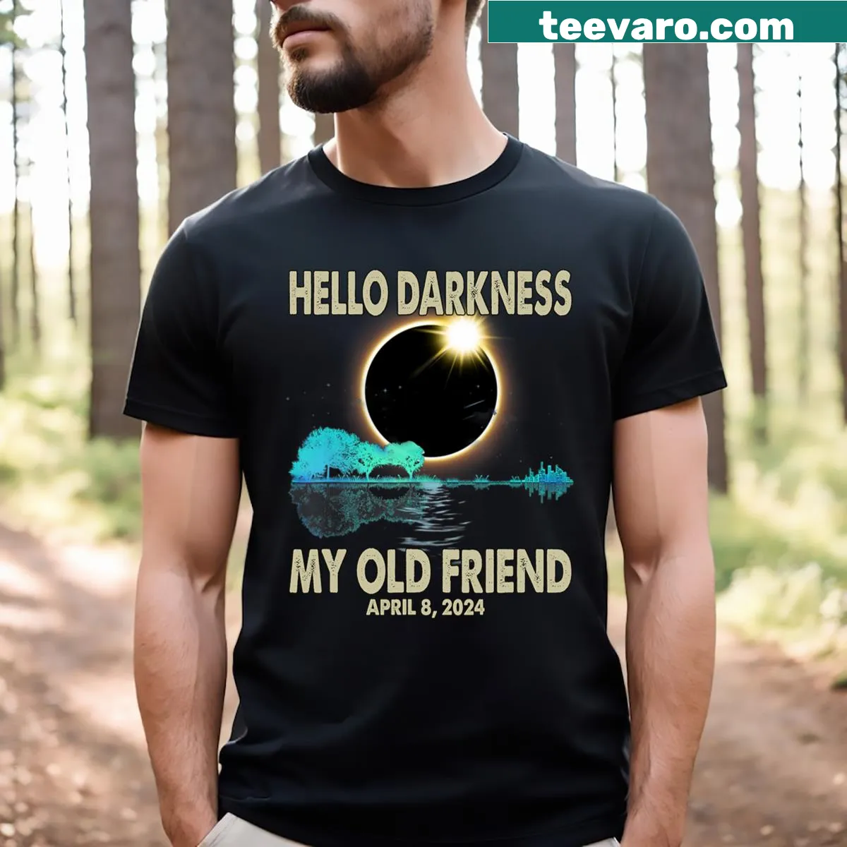 Funny solar eclipse t-shirt with iconic phrase in playful typography — on a men's t-shirt