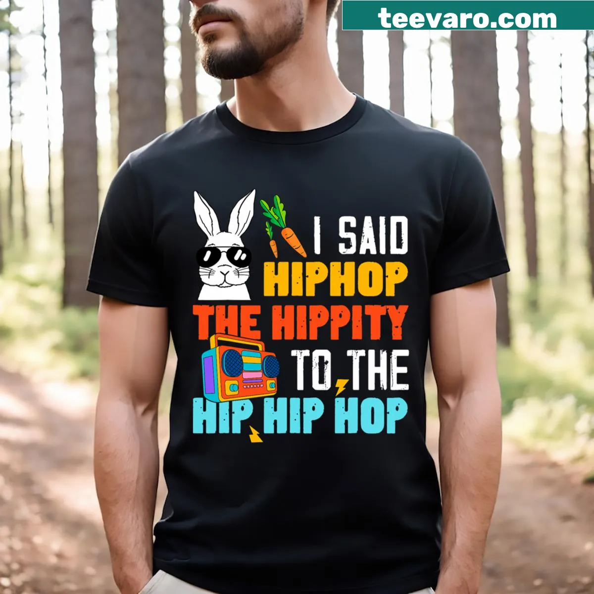 Cute cartoon Easter Bunny design for kids' T-shirt — on a men's t-shirt