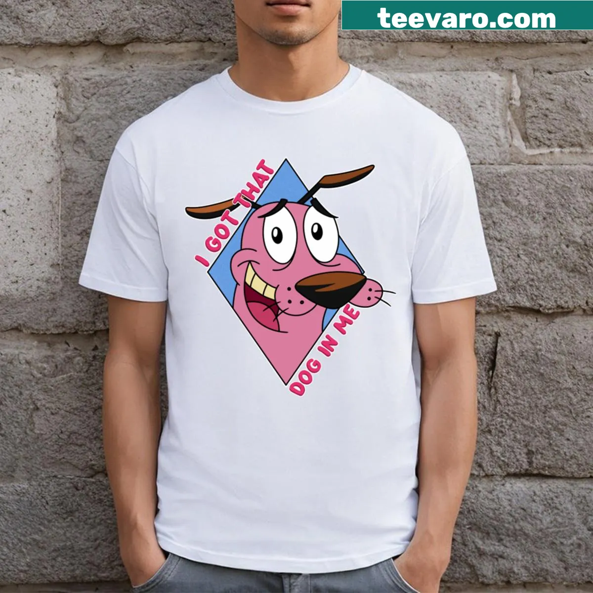 Playful t-shirt boldly declaring 'I Got That Dog In Me.' — on a men's t-shirt