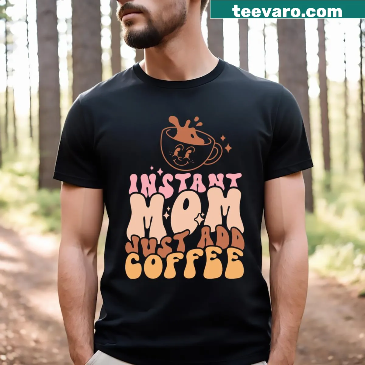 Funny t-shirt for moms with coffee-themed text — on a men's t-shirt