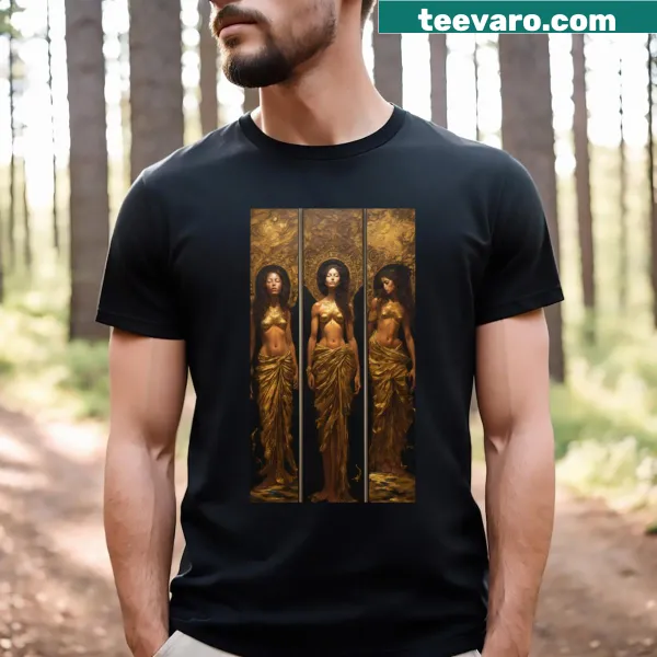 Artistic triptych design inspired by Joji Kebamura on a T-shirt