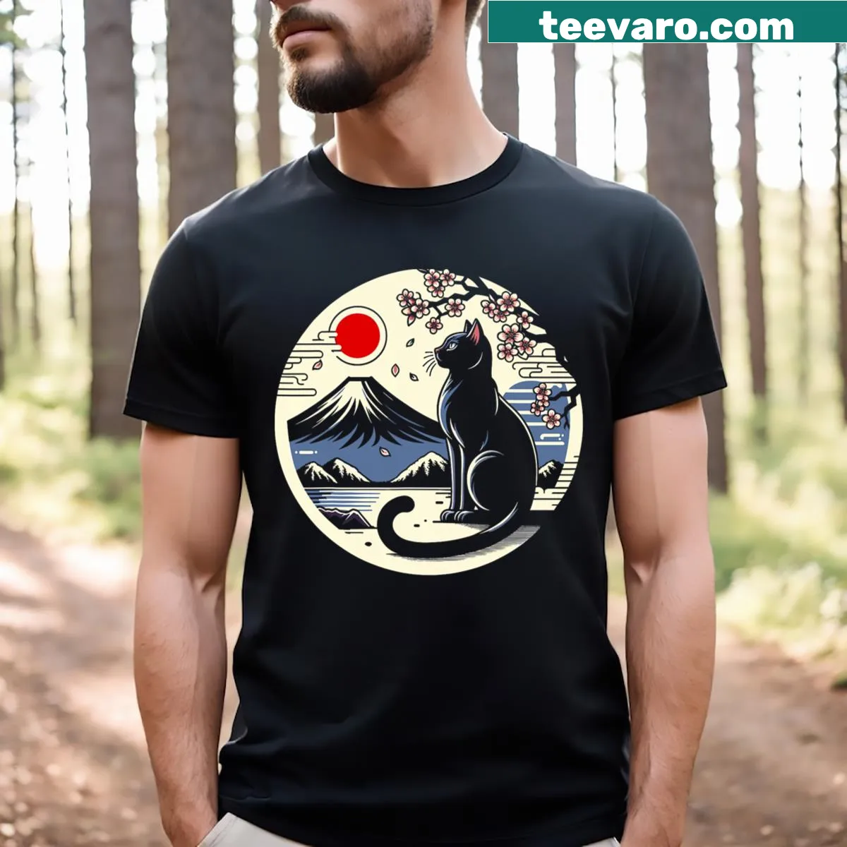 Kawaii cat graphic t-shirt featuring an anime-style cartoon — on a men's t-shirt