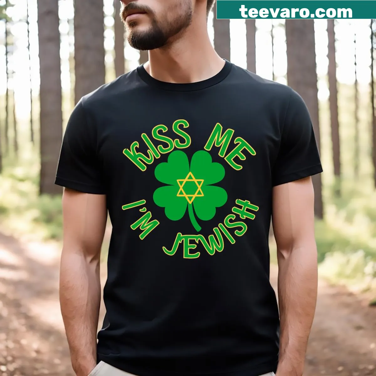 Men's T-shirt with 'Kiss Me I'm Jewish' for St. Patrick's Day — on a men's t-shirt