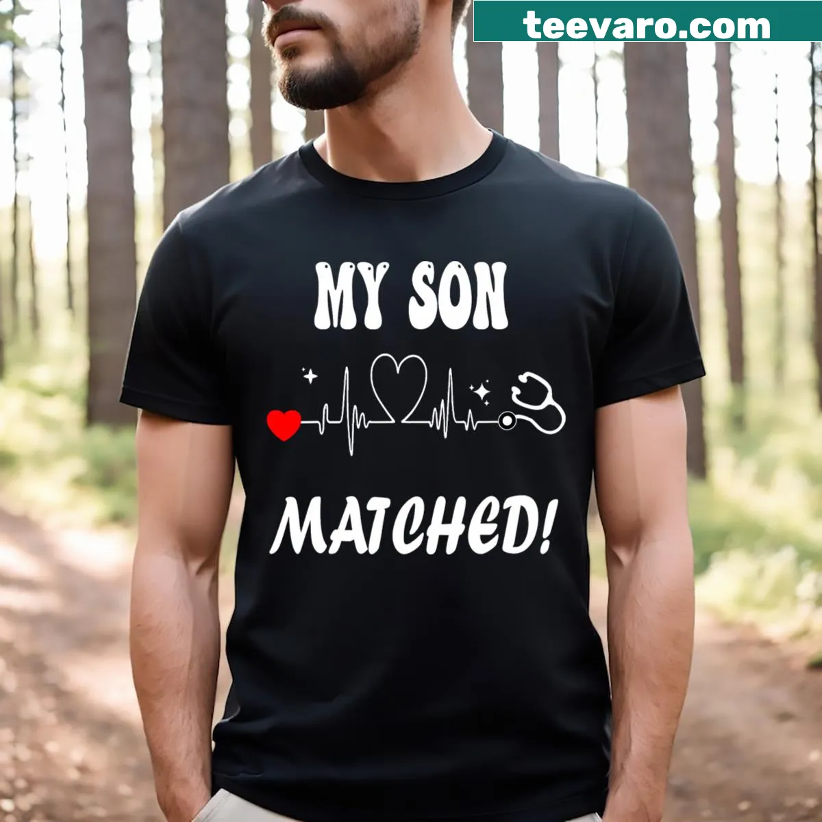 T-shirt celebrating residency match day for medical students with 'Matched' text. — on a men's t-shirt