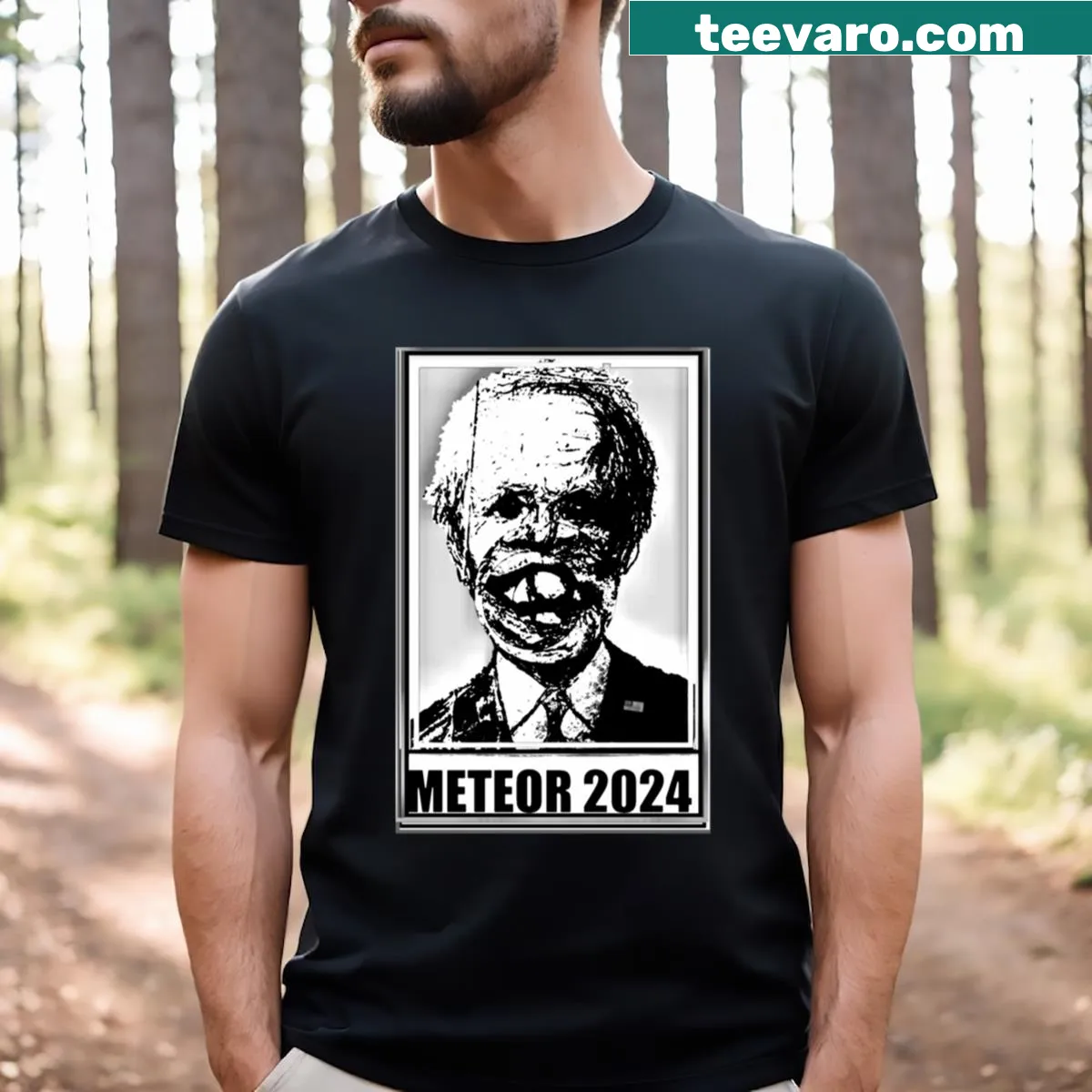 Graphic T-shirt featuring a meteor design for 2024 — on a men's t-shirt