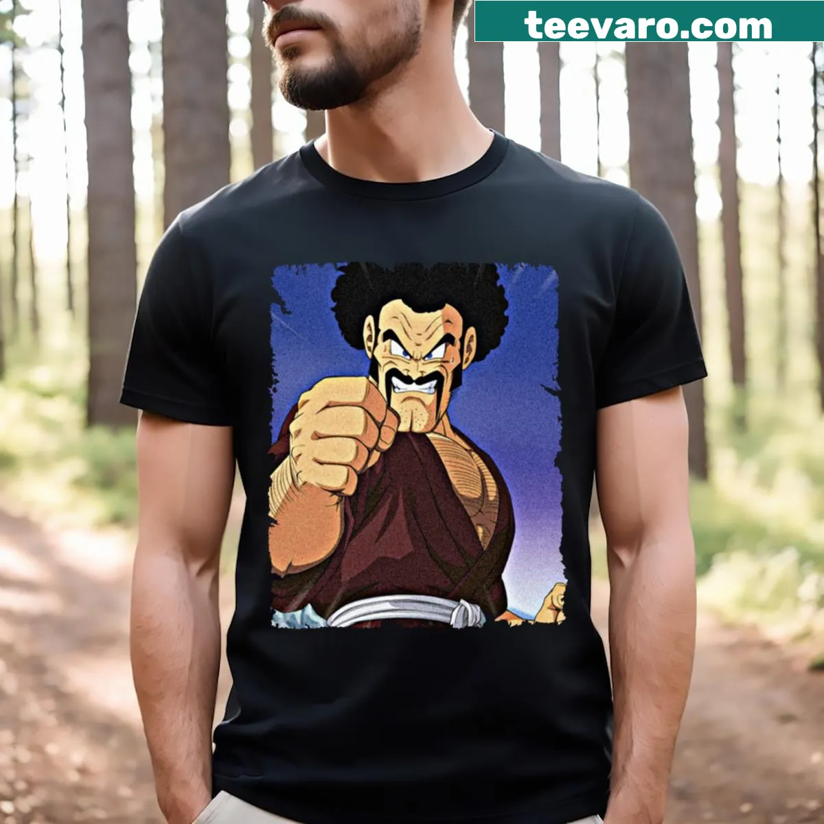 Vintage T-shirt featuring Mr. Satan from anime — on a men's t-shirt