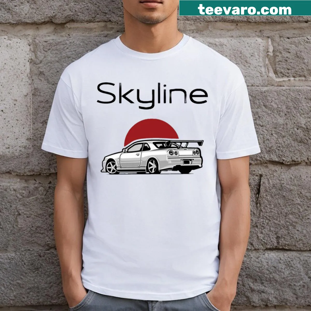 Illustrative view of a Nissan Skyline R34 on a t-shirt — on a men's t-shirt