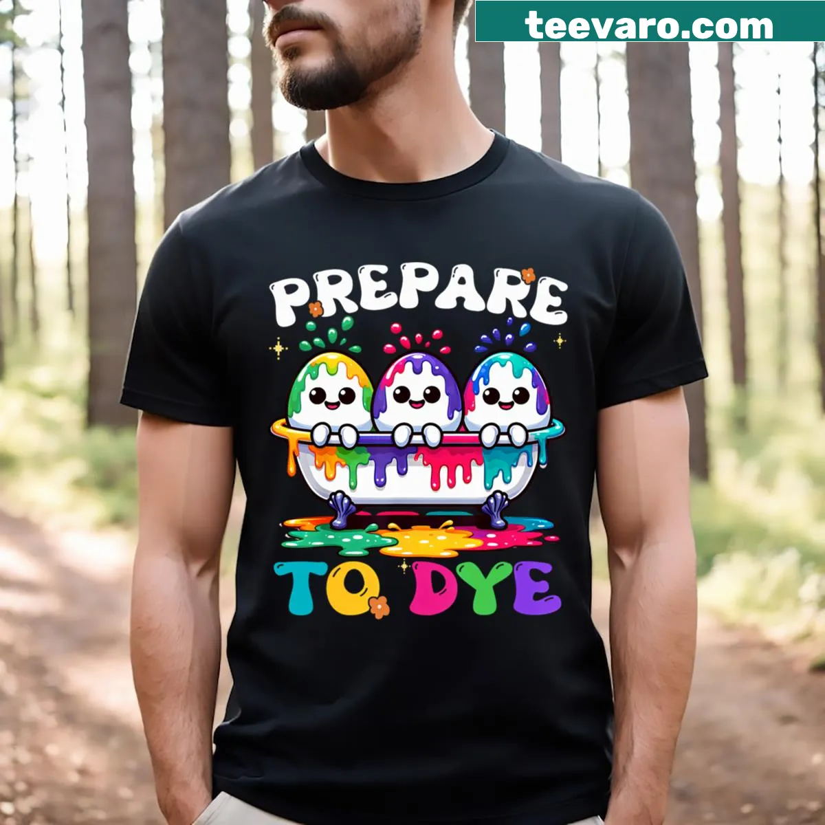 Funny Easter t-shirt with Prepare To Dye text — on a men's t-shirt