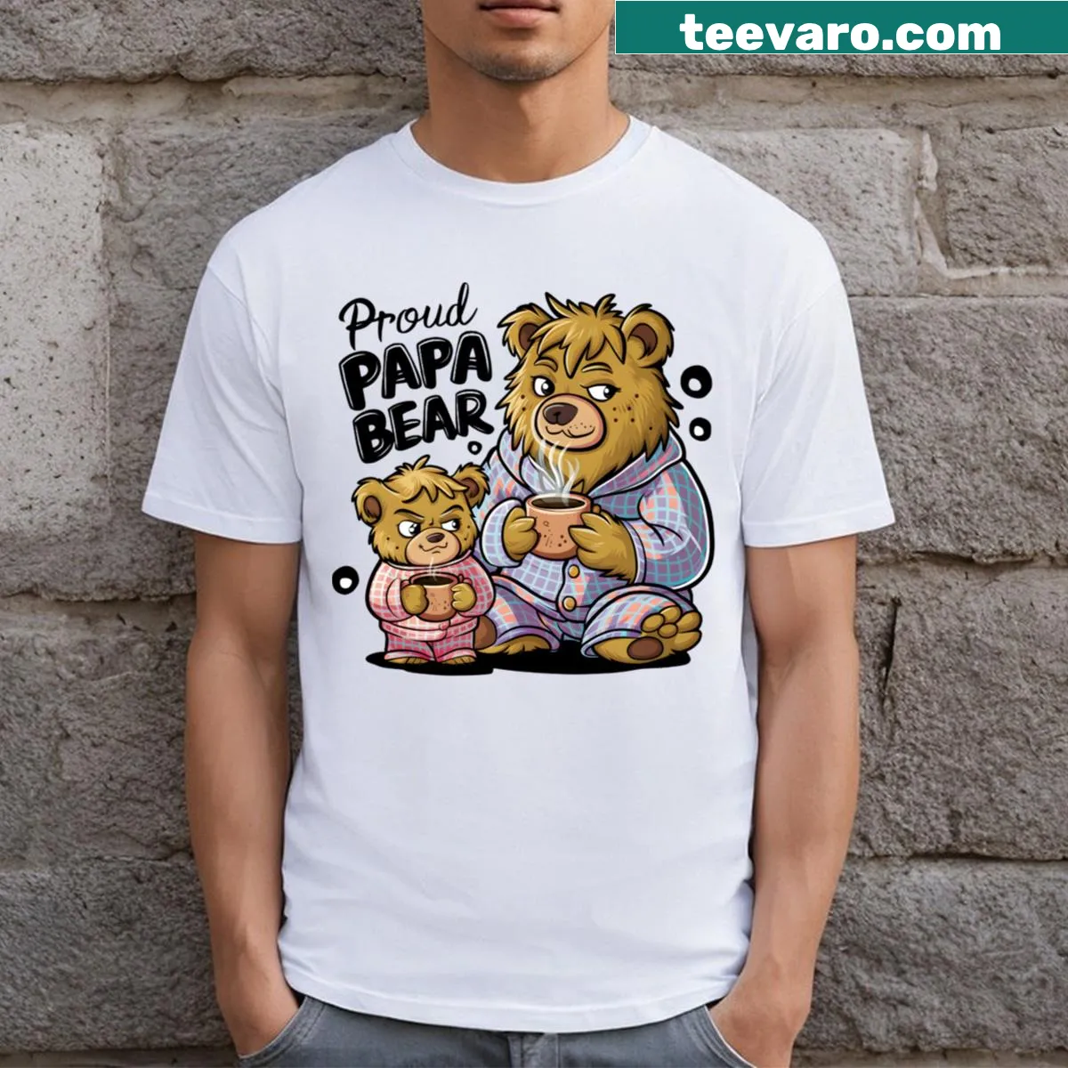 Proud Papa Bear t-shirt with playful bear graphic and text — on a men's t-shirt