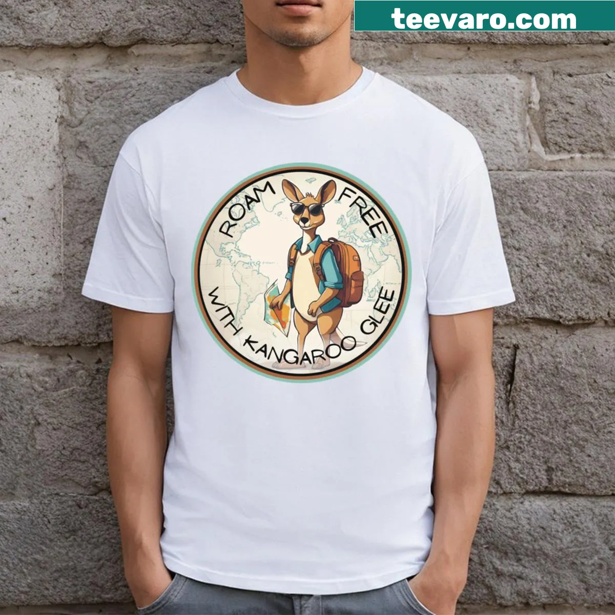 Charming kangaroo graphic on an Aussie traveler T-shirt — on a men's t-shirt